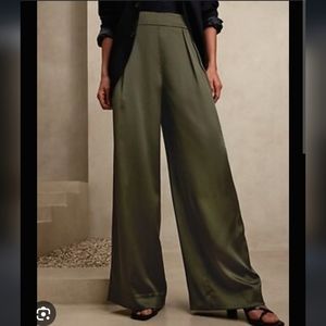 NEW Banana Republic satin wide leg pant olive green size 8